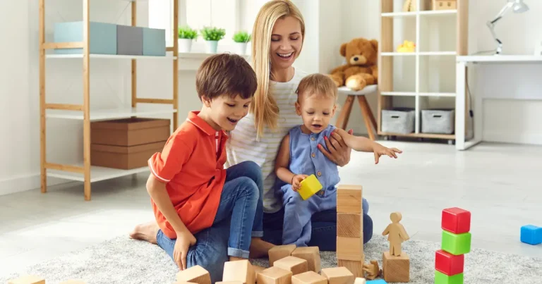 Mom playing with her two kids
